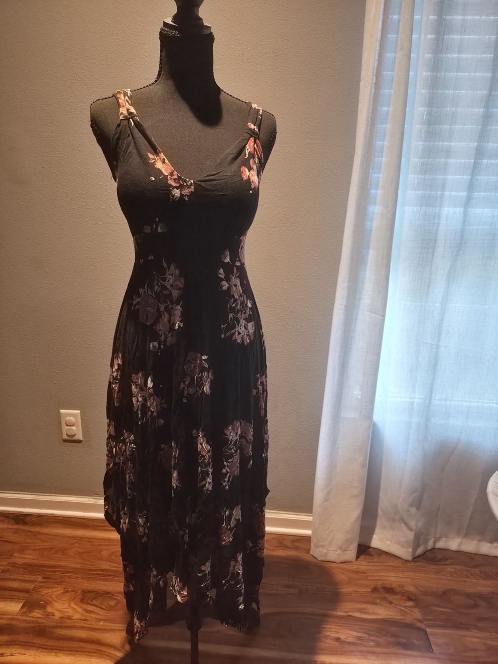 Black Floral Maxi Dress with Pink Accents